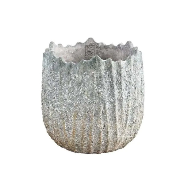 Ellas Pot en ciment gris aspect craquelé bord rond L