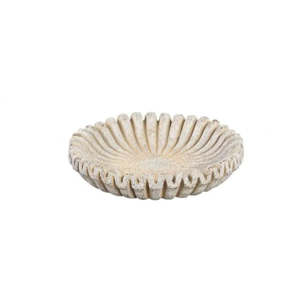 Assiette ronde en ciment Raffay Cream lignes nervurées S