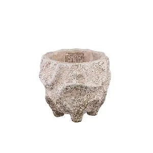 Vase rond en ciment blanc Runas motif ondulé XS