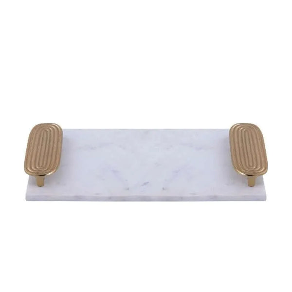Plateau rectangle Dez Marbre Blanc poignées dorées L