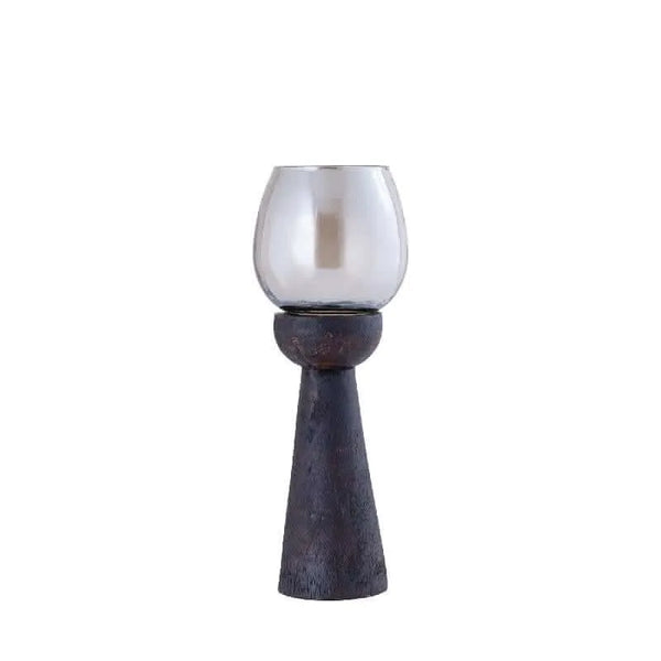 Qez Lustre tempête en bois de manguier marron verre M