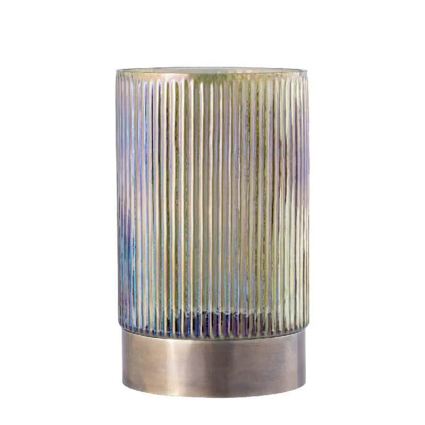 Kyden Lampe tempête en verre vert nervuré base dorée L