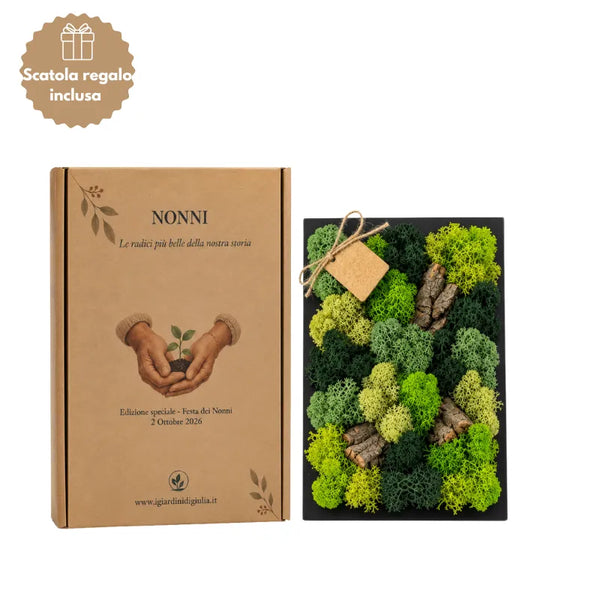 Quadro Mini in Moos und stabilisierten Flechten 14,5x24,5 cm – Schwarzer Rahmen | Hergestellt in Italien