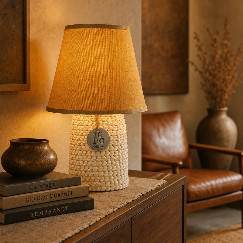 Lume Artigianale Fira Piccolo con paralume in tessuto