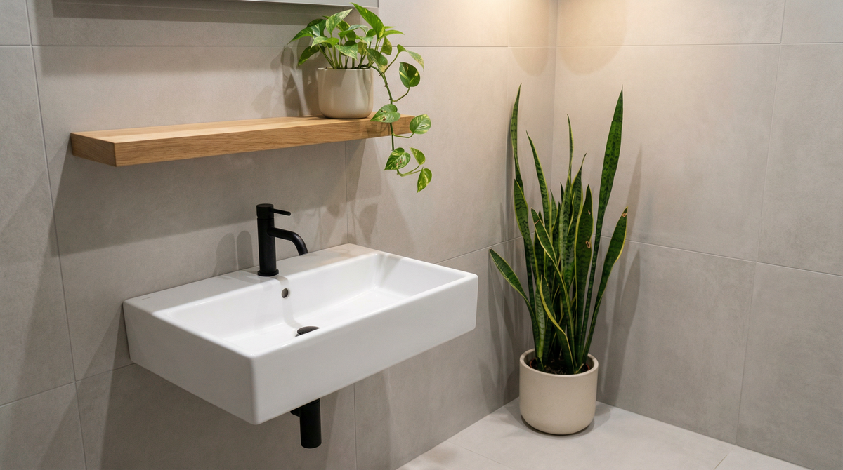 Plantes pour petites salles de bain : 12 idées gain de place (étagères, suspensions et coins)