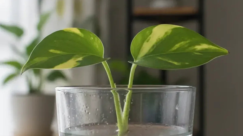 Talea di Pothos in acqua con prima radice visibile