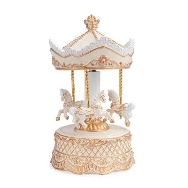 BOÎTE À MUSIQUE CAROUSEL ADORABLE AVEC CHEVAUX BEIGE