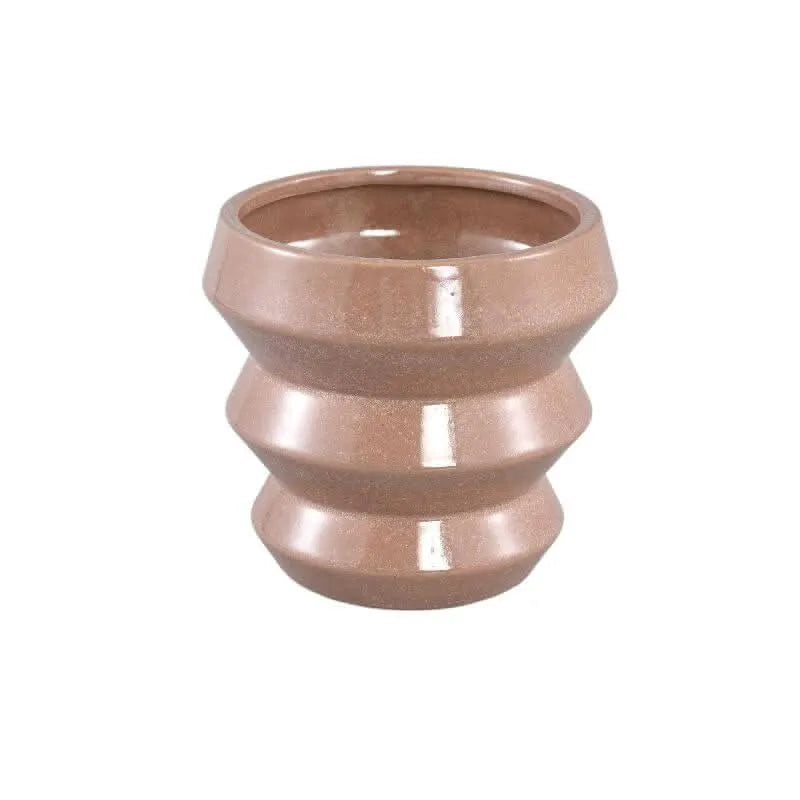 Tims Brown glazed ceramic pot ribbed round L - i Giardini di Giulia  