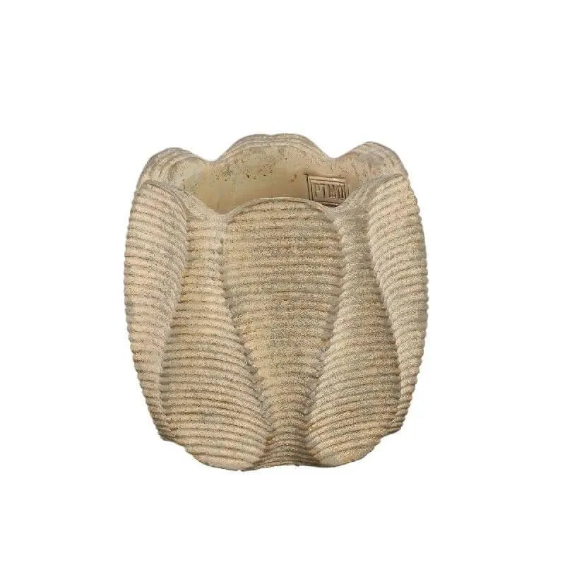 Waxy Brown cement pot wavy rib pattern round L - i Giardini di Giulia  
