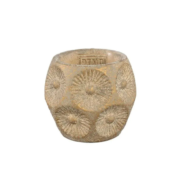 Pot en ciment brun Saff à motif circulaire, taille XS