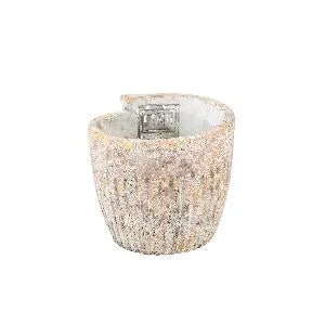 Pot en ciment rond Tove Cream à rayures XS
