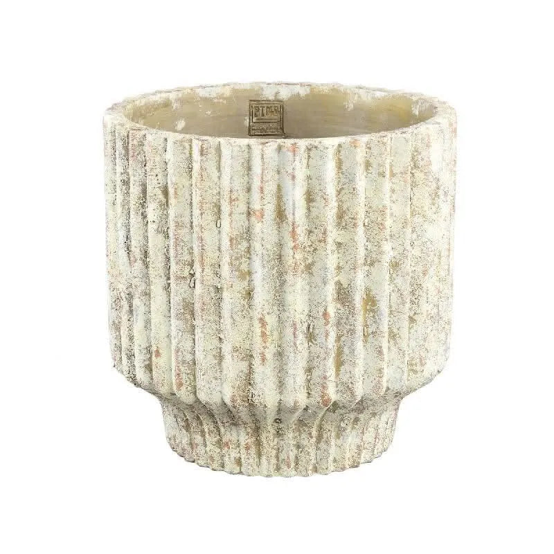 Gabriel Cream cement pot round lines XL - i Giardini di Giulia  