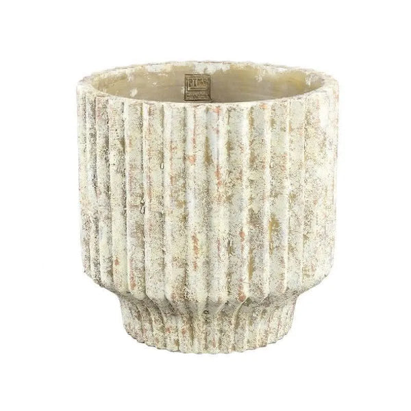 Gabriel Cream cement pot round lines XL