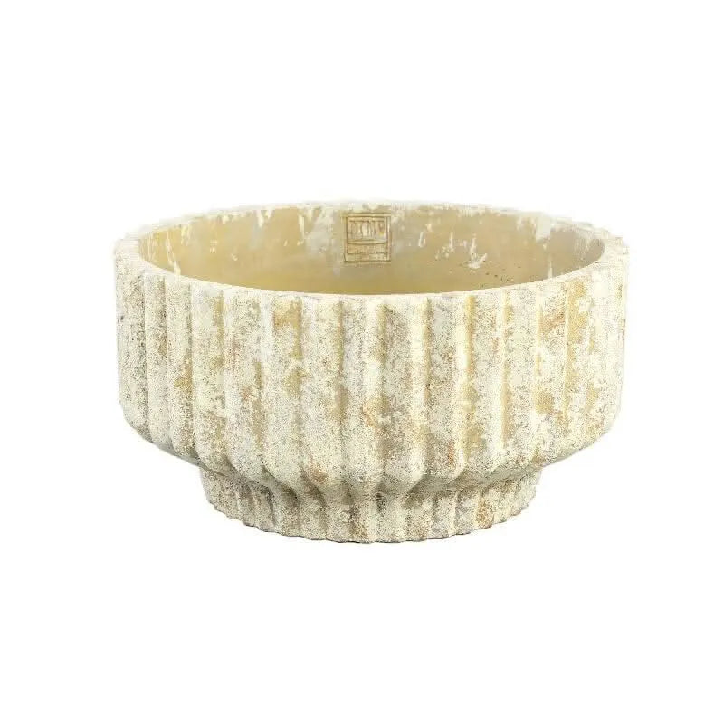 Gabriel Cream cement pot round lines low L - i Giardini di Giulia  