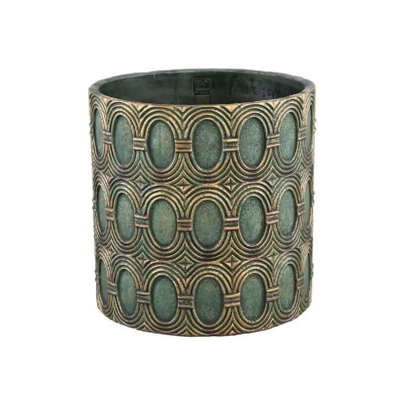 Kamilla Green cement round pot gold art deco big M - i Giardini di Giulia  