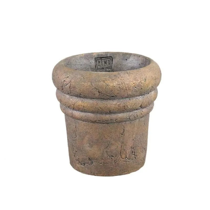 Helena Brown cement pot round rustic gold finish L - i Giardini di Giulia  