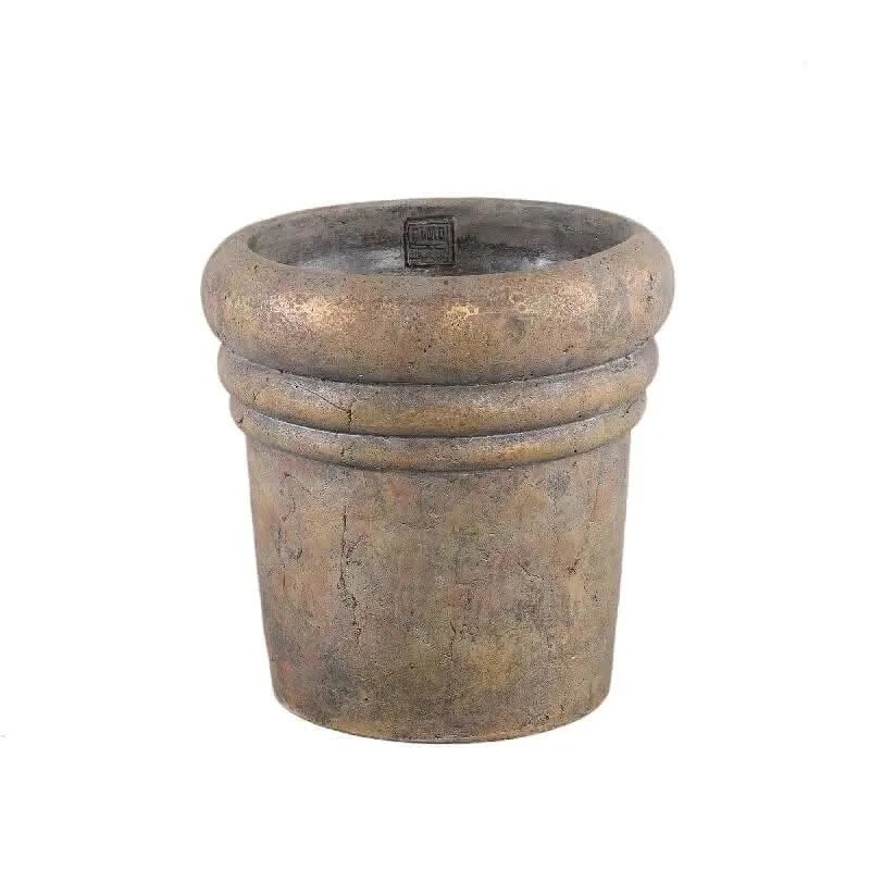 Helena Brown cement pot round rustic gold finishXL - i Giardini di Giulia  