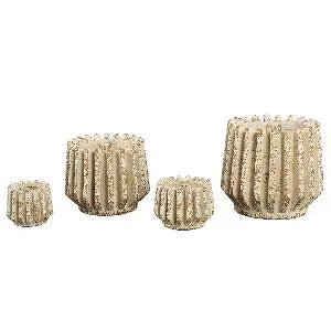 Zariya Cream cement round pot ribbed lines XS - i Giardini di Giulia 