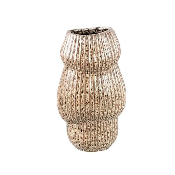 Pot en céramique Colby Brown de forme ronde lignes haute M
