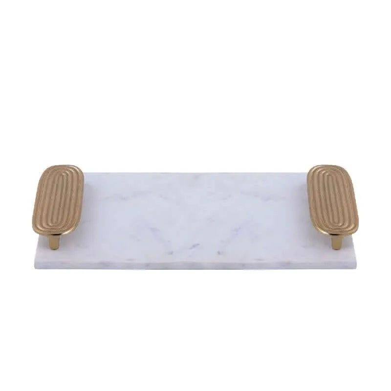 Dez White Marble rectangle tray golden handles L - i Giardini di Giulia  