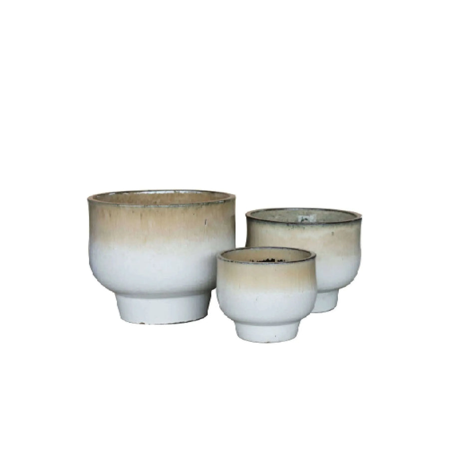 Sanish Cream glazed ceramic pot on foot round SV3 - i Giardini di Giulia  