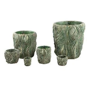 Alexio Green round cement pot wavy lines low S