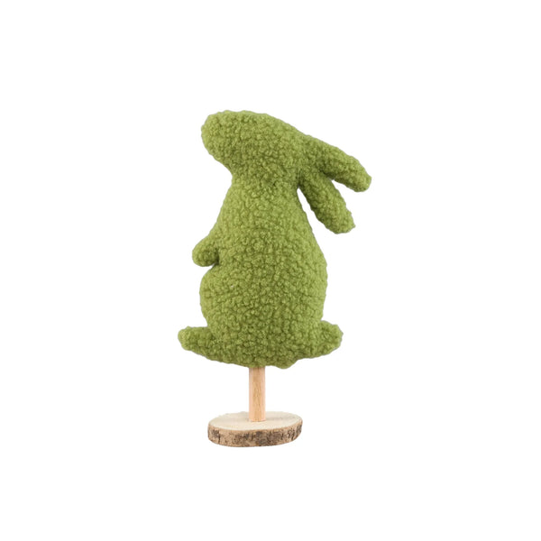 Lapin boucle vert cri sur socle en bois L