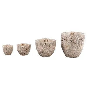 Robbien Cream cement oval pot wavy lines low S - i Giardini di Giulia 