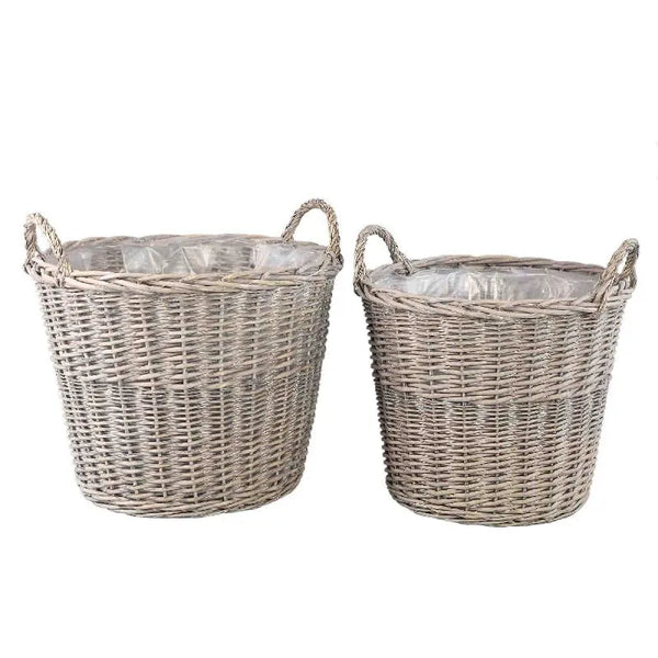 Linsey Beige round willow basket with handle S-2 L - S