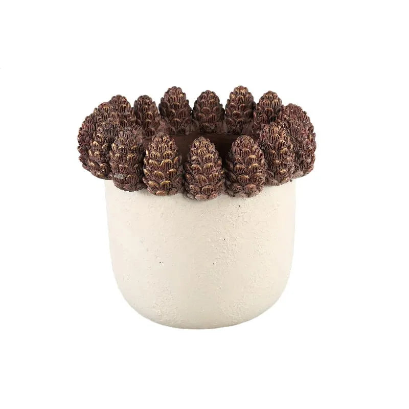 Tyres Beige cement pot pinecone border round XL - i Giardini di Giulia 