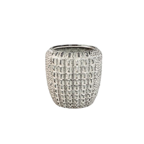Pot rond en céramique Crocco Cream motif croco L