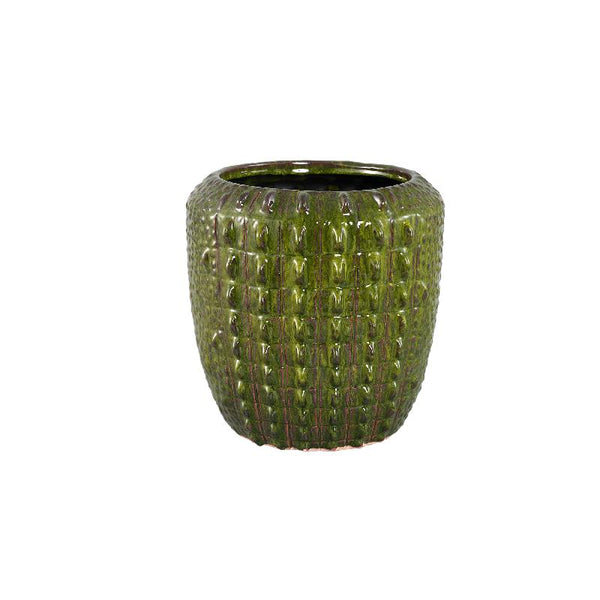 Crocco Dark Green ceramic round pot croco patternL