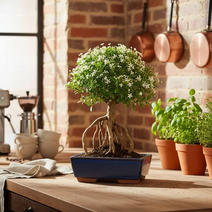 Bonsai Serissa phoetida con fiori bianchi - Albero delle Mille Stelle con radici esposte