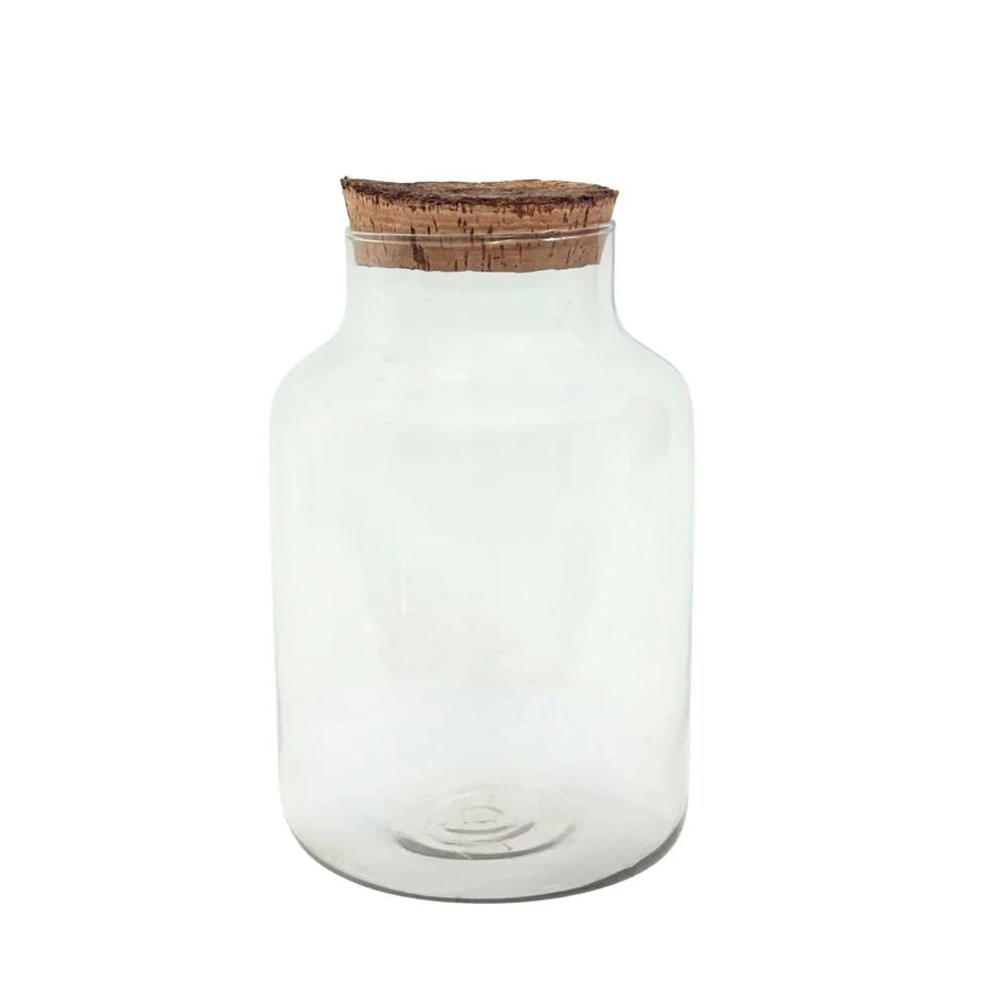 Contenitore in vetro soffiato con tappo in sughero naturale – H 20 cm, D 18 cm