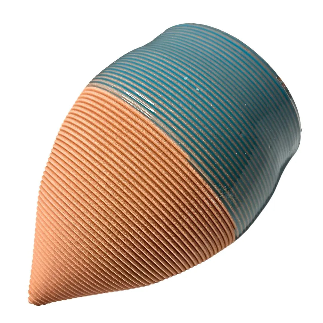 Olla romana artigianale in terracotta, smaltata di colore turchese scuro 