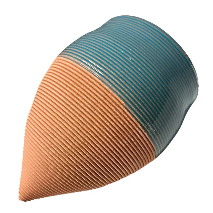 Olla romana artigianale in terracotta, smaltata di colore turchese scuro 