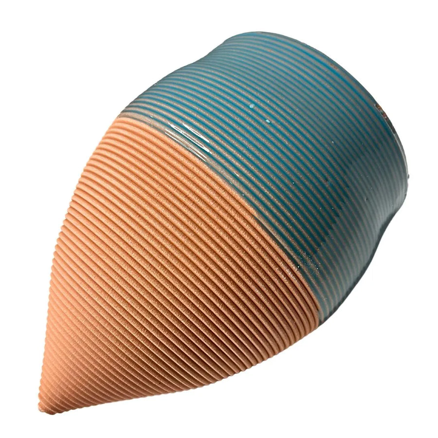 Olla romana artigianale in terracotta, smaltata di colore turchese scuro 