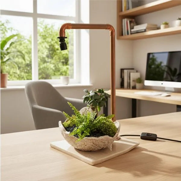 Lampada per Terrarium in Rame con Base in Ceramica Artigianale – 21x21 e 30x30 cm - 30x30 - 30x30