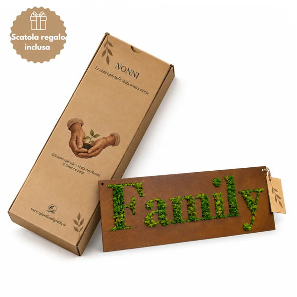 Rechteckiges Bild aus konserviertem Moos FAMILY – 40x18 cm mit Geschenkbox
