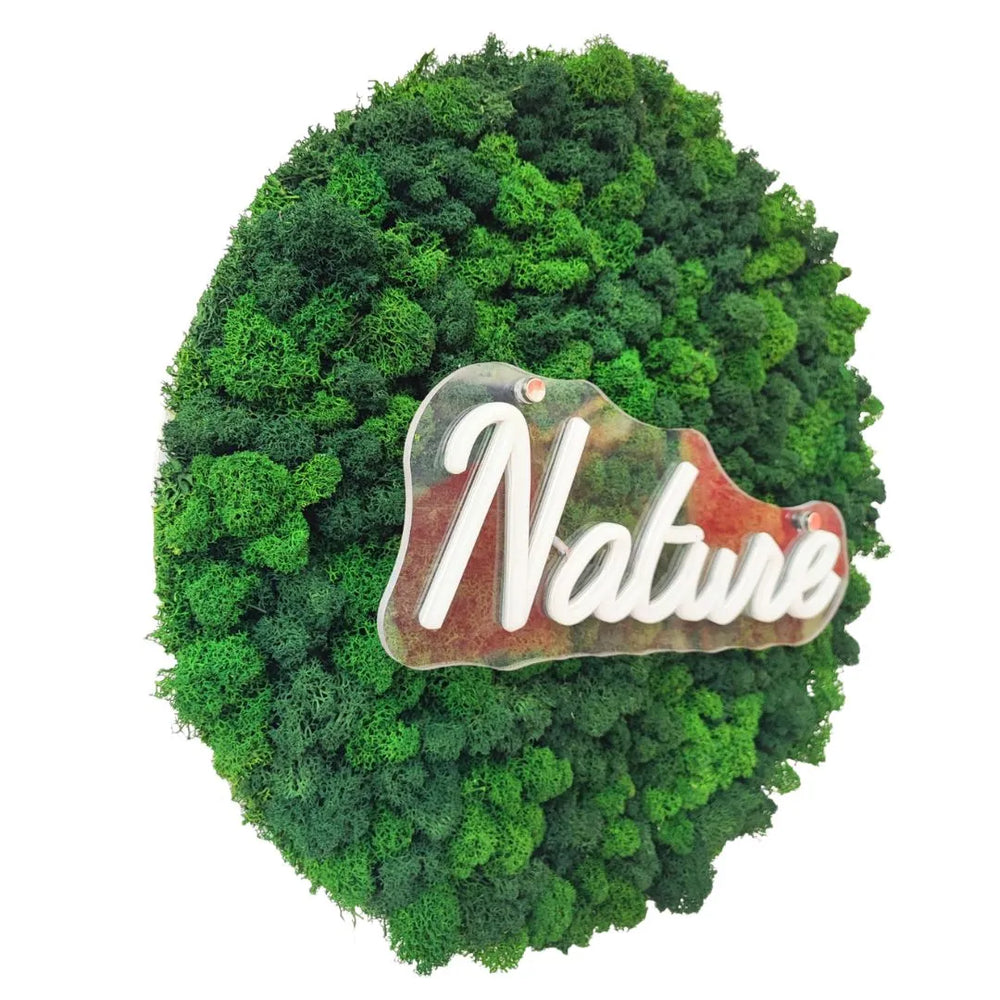 Quadro tondo con licheni stabilizzati - vista laterale del design e dello spessore elegante