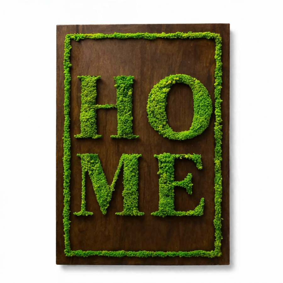 quadro stabilizzato home con muschio su sfondo bianco 