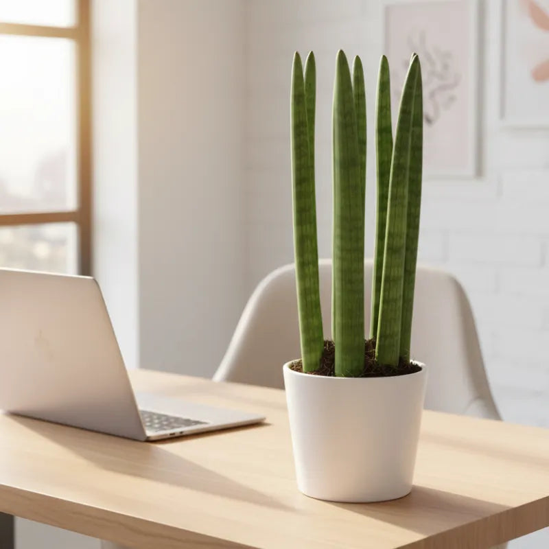 Sansevieria Cylindrica Candle in un ambiente domestico moderno, su una mensola