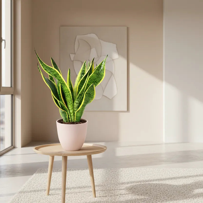 Sansevieria Superba - pianta intera con vaso decorativo su sfondo chiaro
