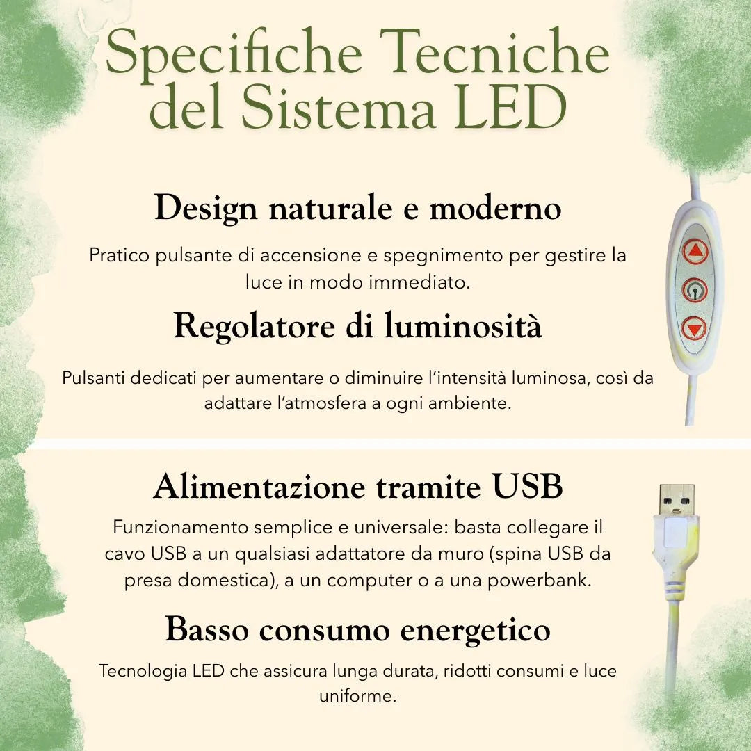 Quadro muschio stabilizzato LED - connettore USB per l'alimentazione del sistema LED
