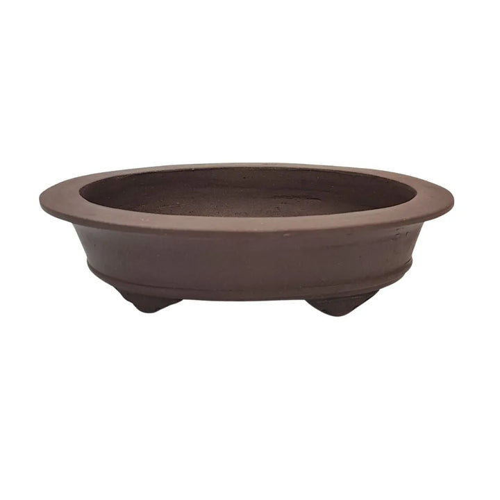 Vaso ovale artigianale per bonsai in ceramica Yixing marrone, lavorazione tradizionale cinese non smaltata

