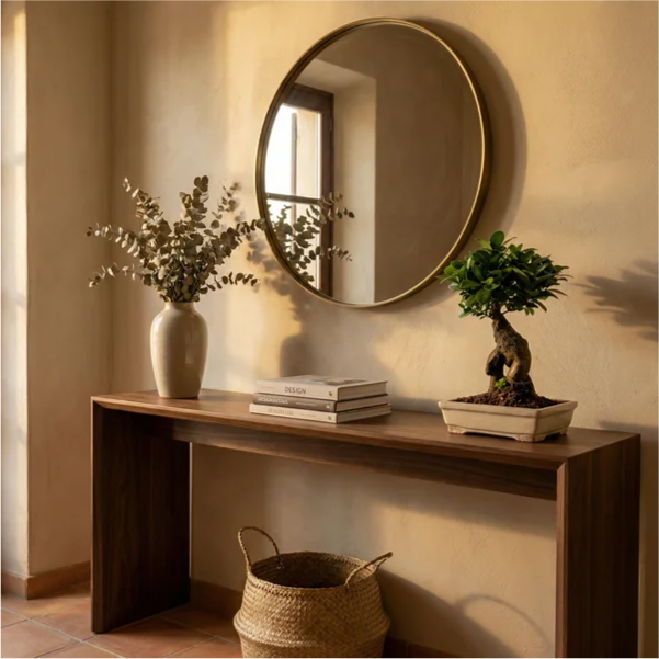 Bonsai Ficus Ginseng - decorazione zen per interni su consolle in noce scuro