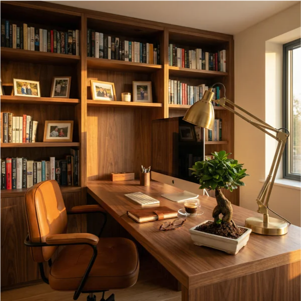 Bonsai Ginseng - decorazione per ufficio su scrivania in noce