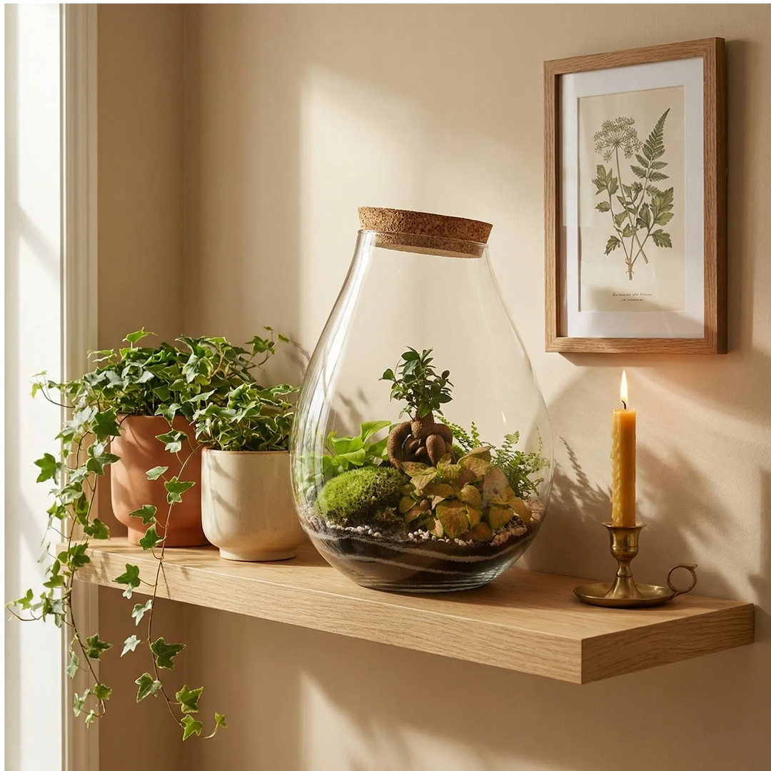 Terrarium Coraline - Vista laterale dell'elegante contenitore in vetro
