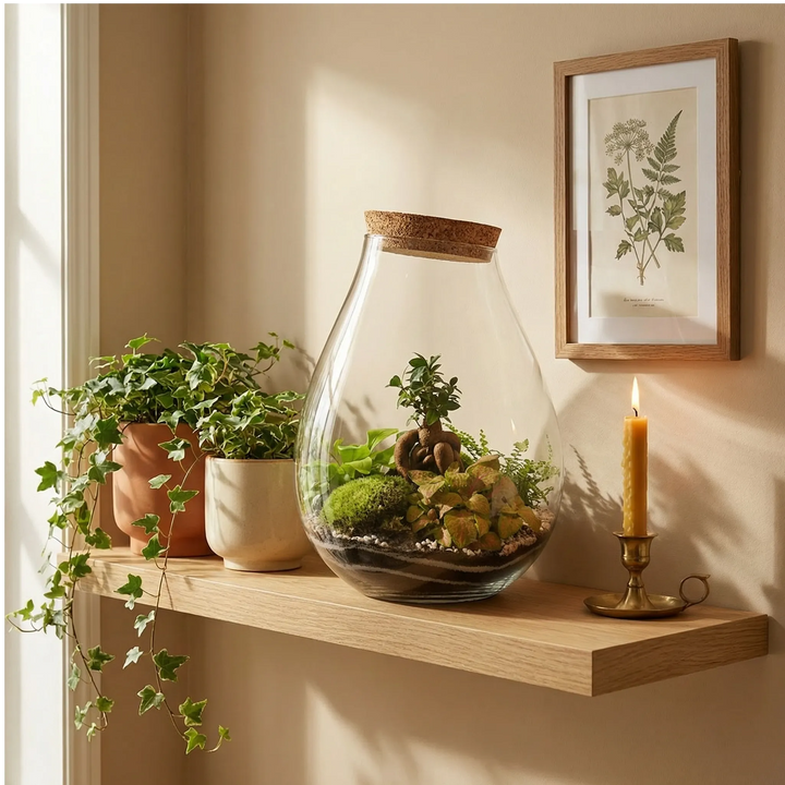 Terrarium Coraline - Vista laterale dell'elegante contenitore in vetro