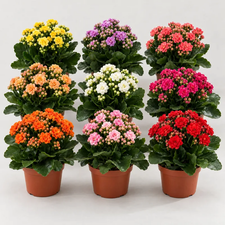 Calandiva (Kalanchoe blossfeldiana) in vaso Ø 15 cm, colori misti: giallo, rosa, rosso, arancio, bianco e lilla